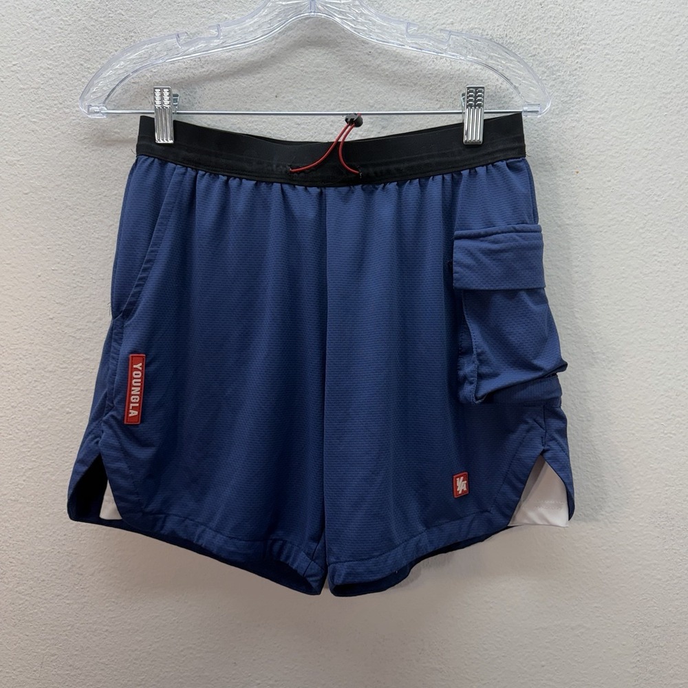 Mens Youngla 2 In 1 Compression Shorts Blue SZ S Gym Performance Tech